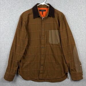 Rag & Bone Shirt Mens Medium Brown Check Cord Collar Elbow Patches Button Up USA